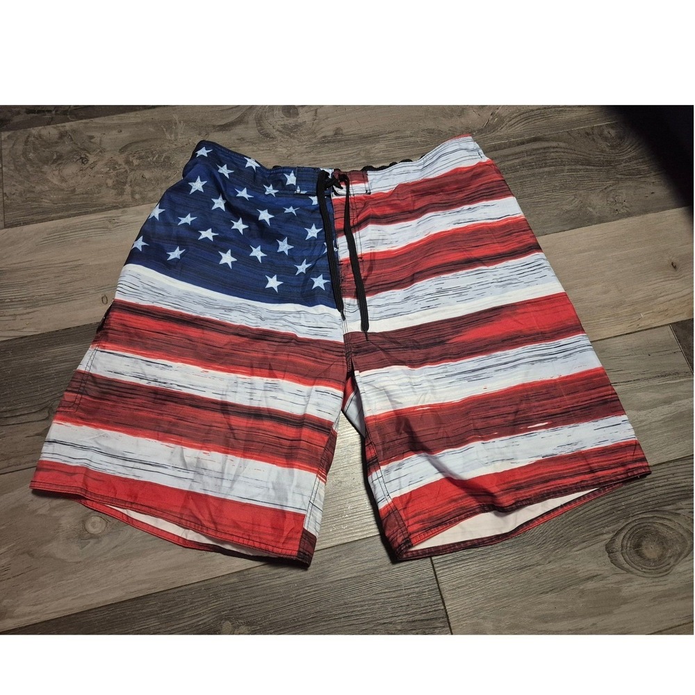 US Apparel Mens American Flag Swim Trunks Stars Stripes Red White 4XL